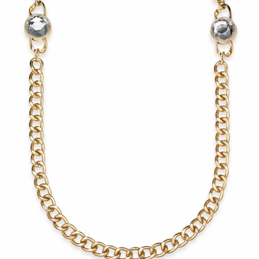 CHARTER CLUB GOLD TONE METAL 36" NECKLACE WITH CRYSTAL ACCENTS